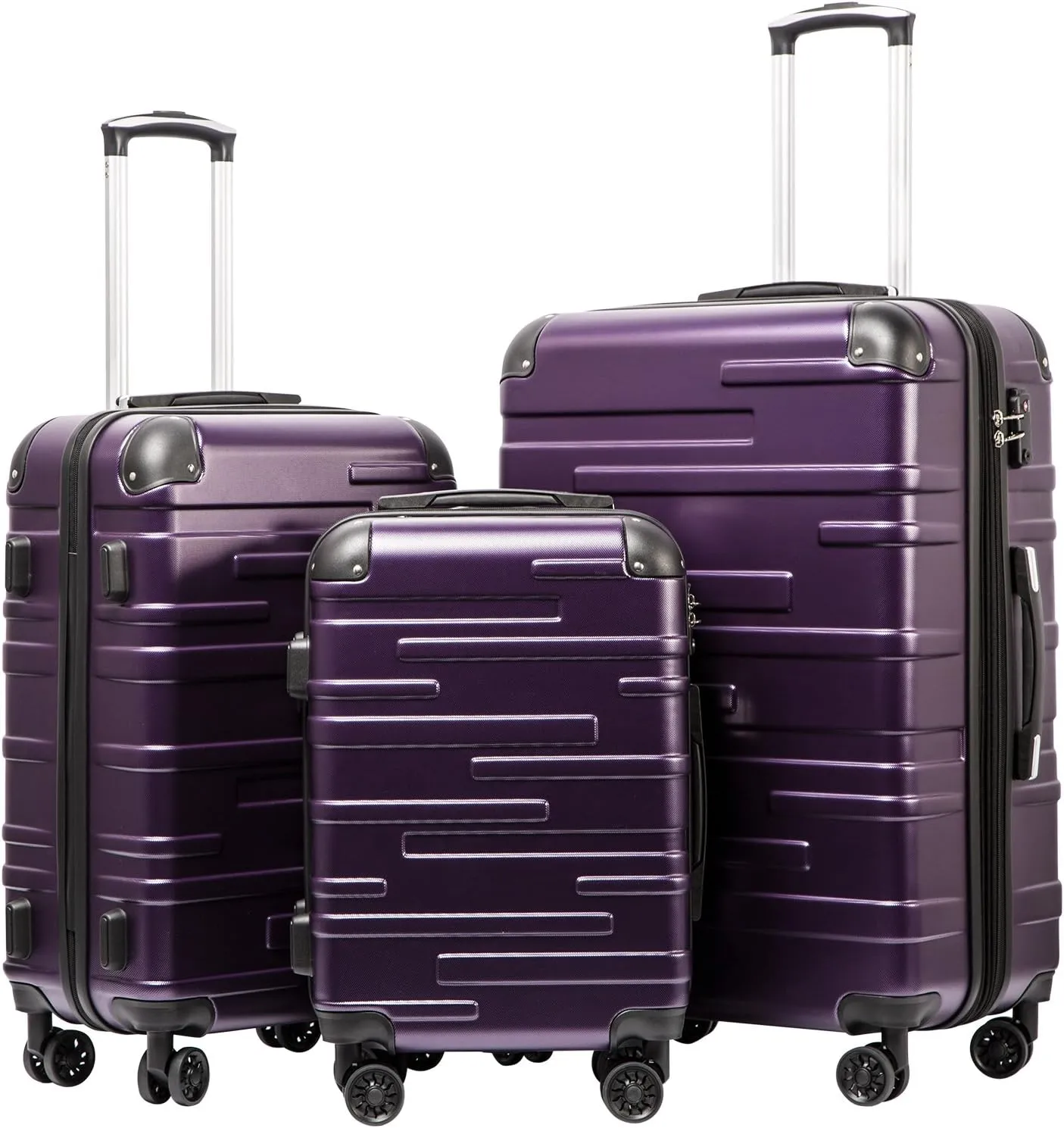 Coolife Luggage Expandable(only 28") Suitcase 3 Piece Set with TSA Lock Spinner 20in24in28in (purple)