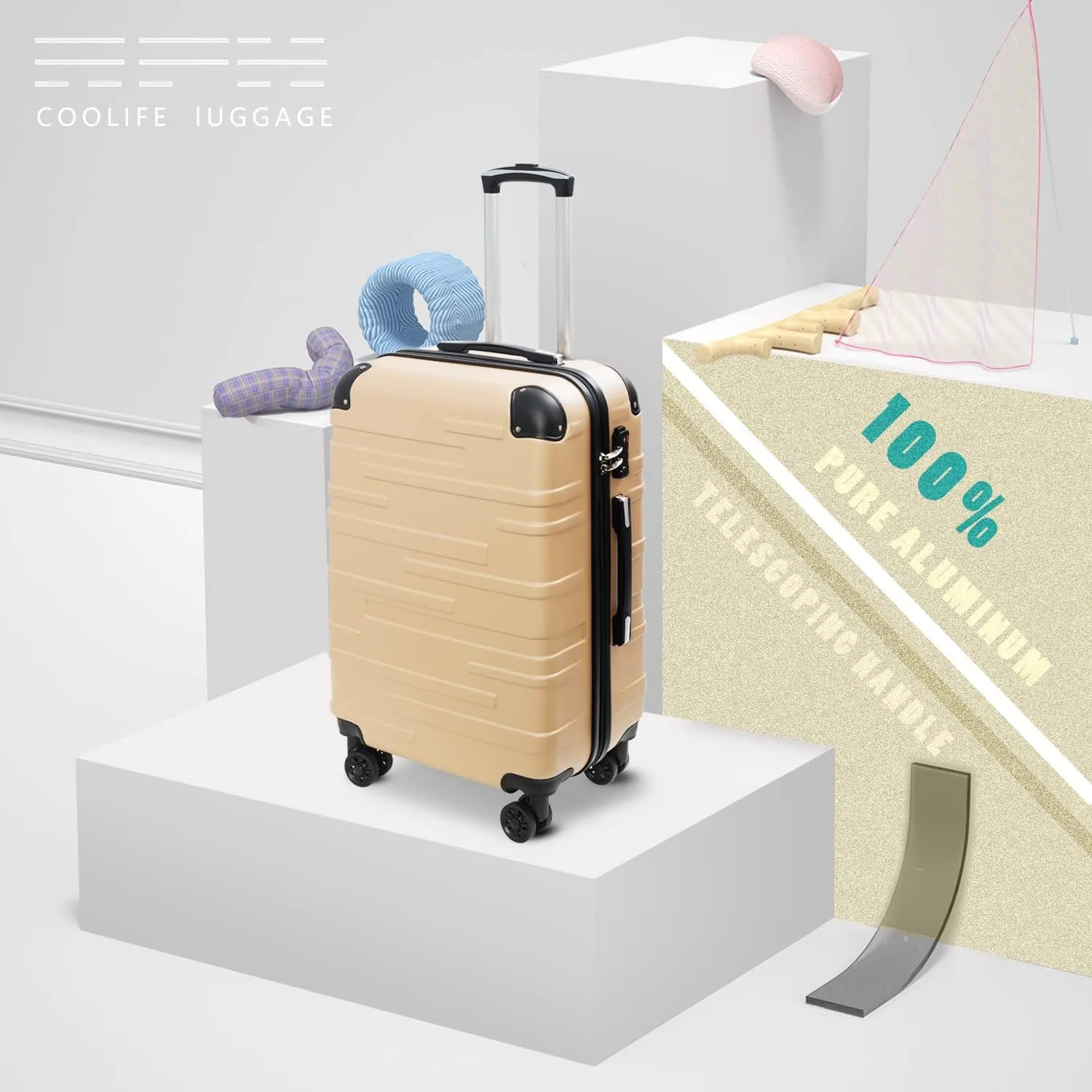 Coolife Luggage Suitcase Carry-on Hardside Travel Luggage TSA Lock Spinner Telescopic Handle