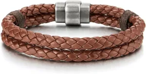 COOLSTEELANDBEYOND Braided Leather Bangle Bracelet for Men Women Genuine Leather Wristband with Magnetic Clasp