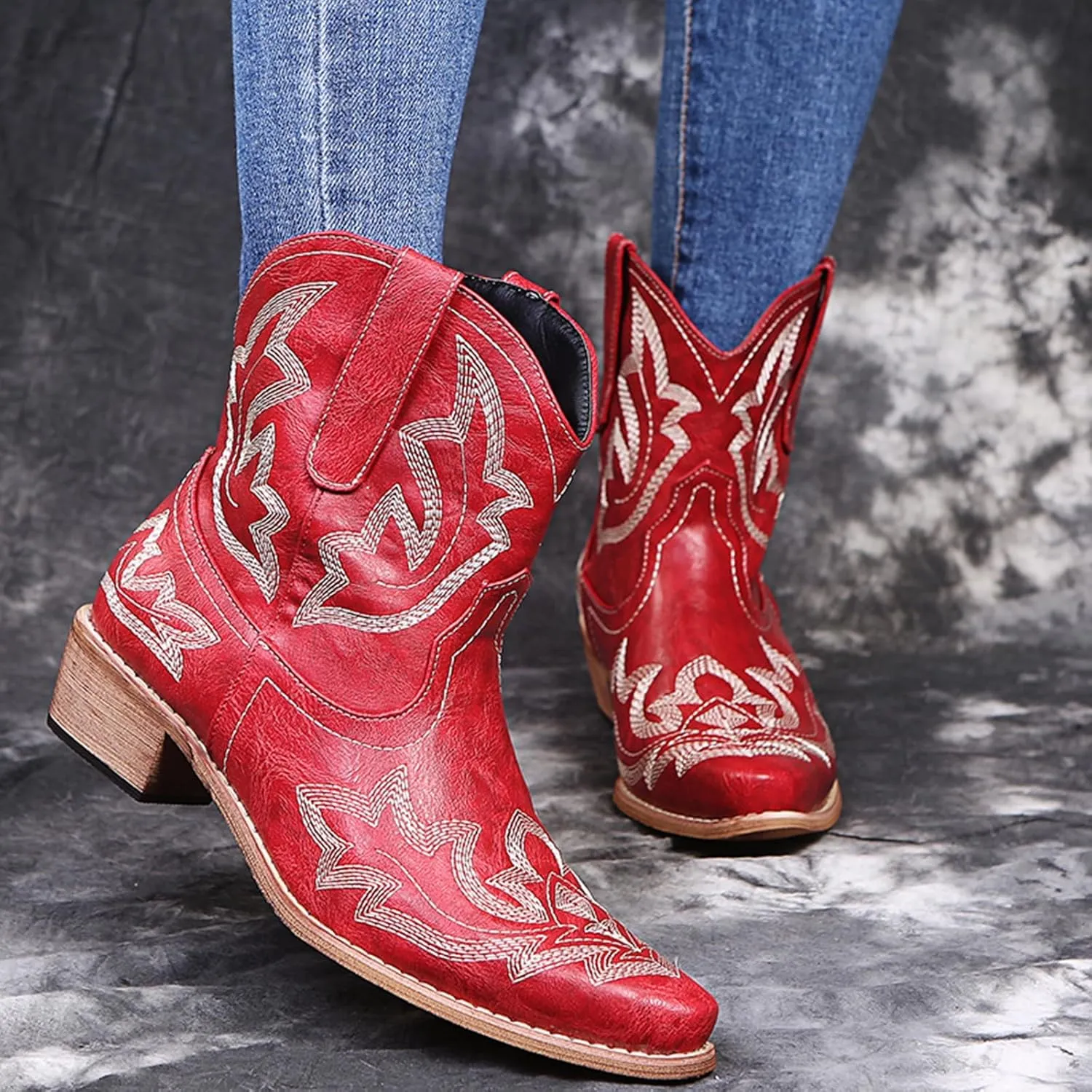 Cowboy Boots for Women Ankle Cowgirl Western Booties Stitched Embroidered Pointed Toe Classic Short Boots