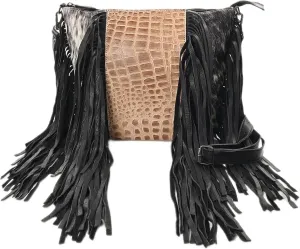 Cowgirl Crossbody Handbag - Cowhide and Alligator Leather with Fringes