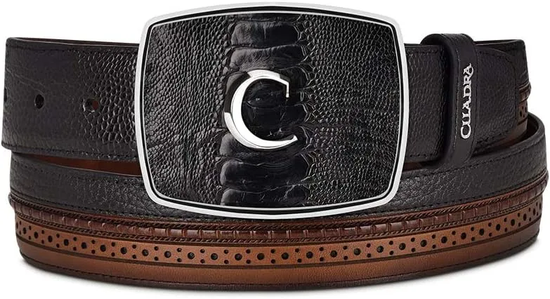 Cuadra Men's Cowboy Belt in Genuine Ostrich Leg Leather Black