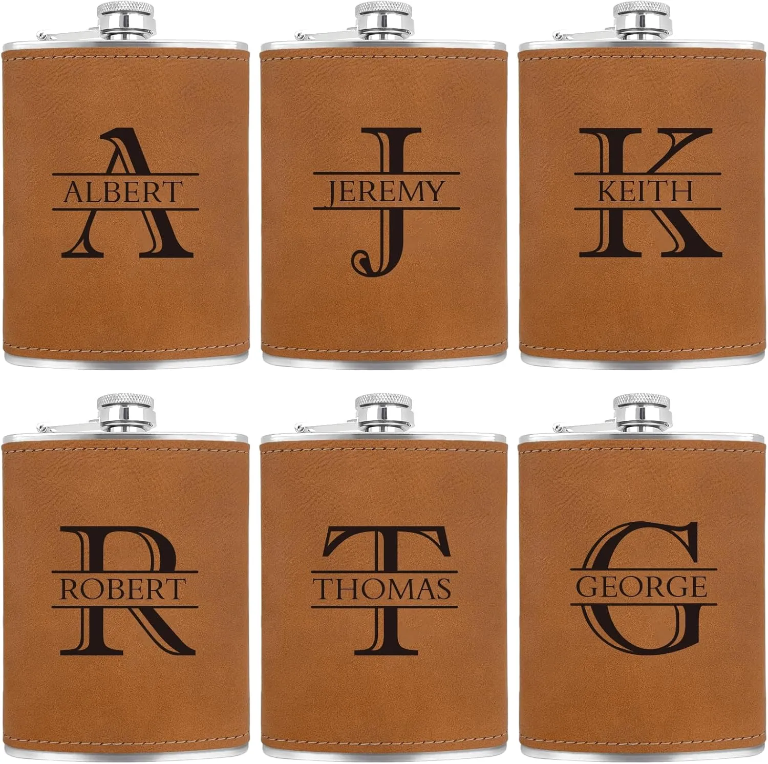 Custom Flask for Men Leather Engraved Whiskey Hip Flasks for Liquor with Initial 8 oz Stainless Steel Monogram Personalized Gifts for Men Wedding Bachelor Birthday Valentines Gifts for Him 1 Pcs