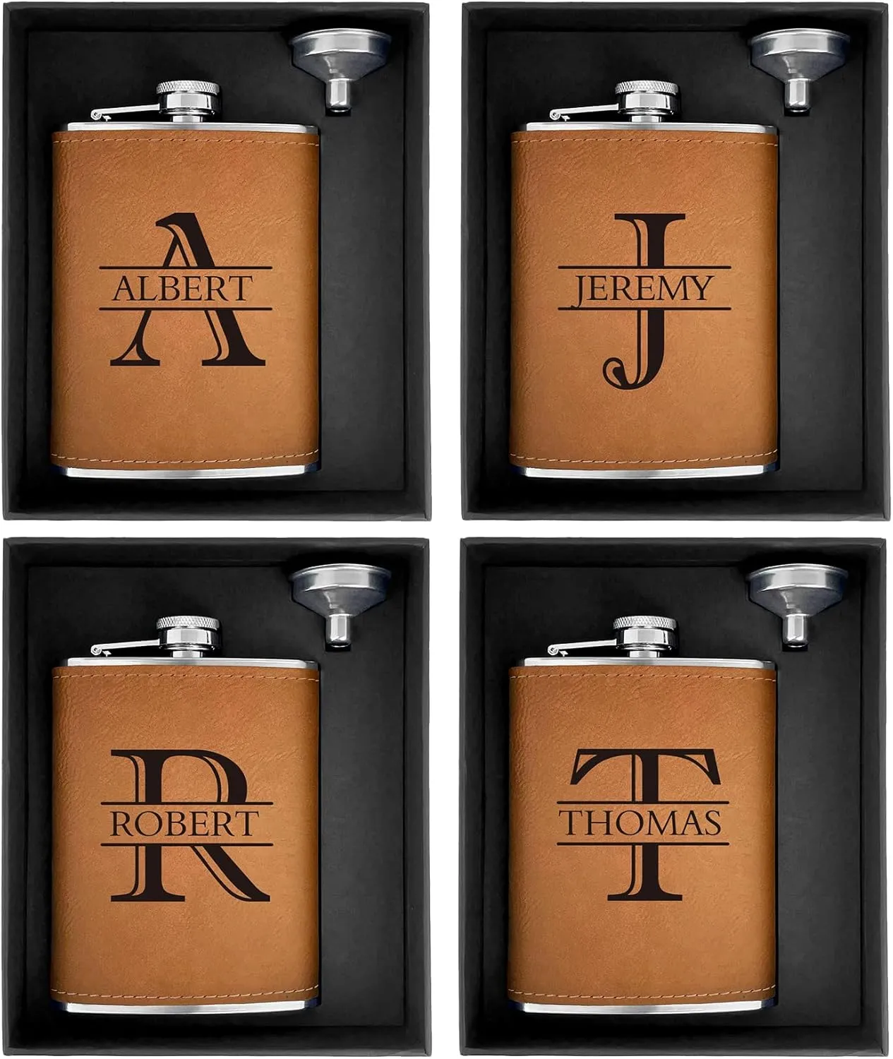 Custom Flask for Men Leather Engraved Whiskey Hip Flasks for Liquor with Initial 8 oz Stainless Steel Monogram Personalized Gifts for Men Wedding Bachelor Birthday Valentines Gifts for Him 1 Pcs