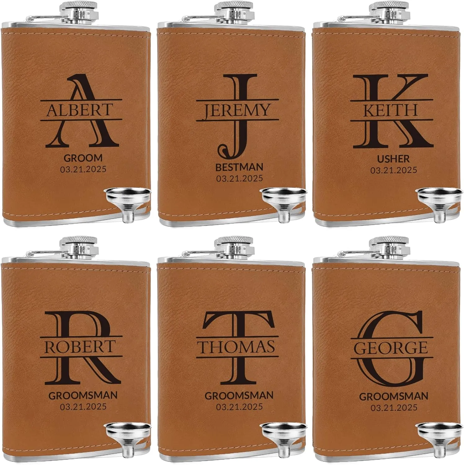 Custom Flask for Men Leather Engraved Whiskey Hip Flasks for Liquor with Initial 8 oz Stainless Steel Monogram Personalized Gifts for Men Wedding Bachelor Birthday Valentines Gifts for Him 1 Pcs