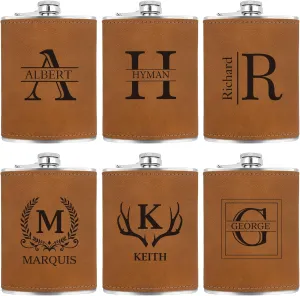 Custom Flask for Men Leather Engraved Whiskey Hip Flasks for Liquor with Initial 8 oz Stainless Steel Monogram Personalized Gifts for Men Wedding Bachelor Birthday Valentines Gifts for Him 1 Pcs