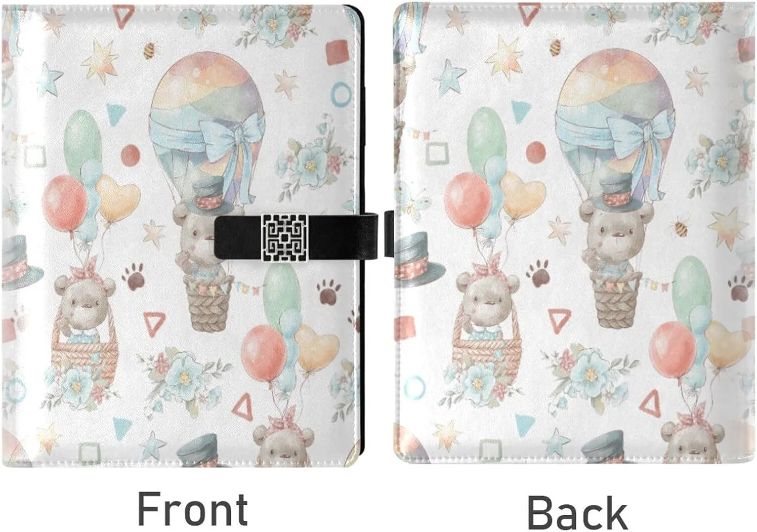 Cute Animals Fly Hot Air Balloon A5 Binder 6 Ring Refillable PU Leather Notebook Journal with Magnetic Buckle Closure Loose Leaf Travel Office Planner Budget Binder Notepad Portfolio,