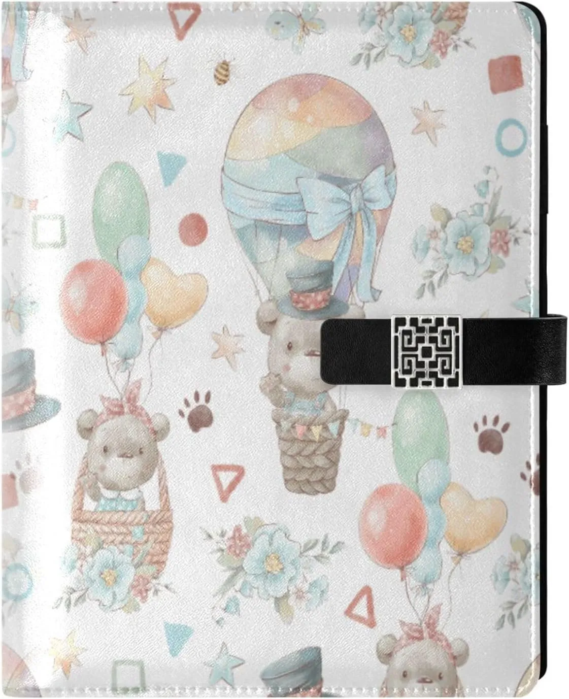 Cute Animals Fly Hot Air Balloon A5 Binder 6 Ring Refillable PU Leather Notebook Journal with Magnetic Buckle Closure Loose Leaf Travel Office Planner Budget Binder Notepad Portfolio,