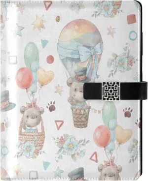 Cute Animals Fly Hot Air Balloon A5 Binder 6 Ring Refillable PU Leather Notebook Journal with Magnetic Buckle Closure Loose Leaf Travel Office Planner Budget Binder Notepad Portfolio,