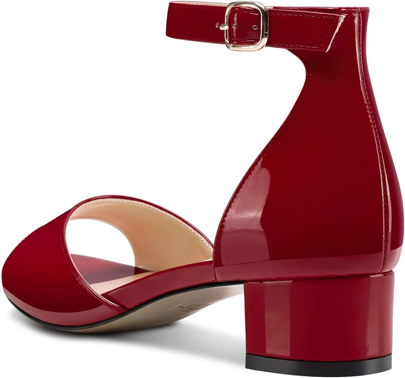 DearOnly Womens Low Block Heel Sexy Ankle Strap Open Toe Sandals Patent Leather Basic Classic Buckle Prom Casual Dress Shoes 1.2 Inches Heels