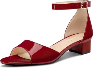 DearOnly Womens Low Block Heel Sexy Ankle Strap Open Toe Sandals Patent Leather Basic Classic Buckle Prom Casual Dress Shoes 1.2 Inches Heels