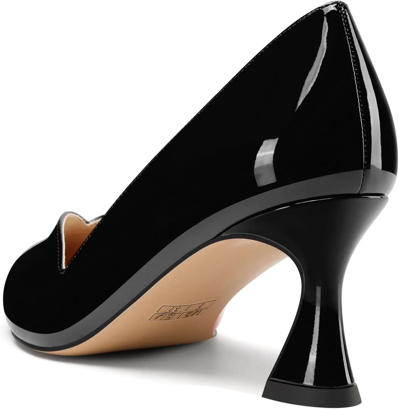DearOnly Womens Mid Stiletto Heel Dress Slip-on Close Pointed Toe Pumps Cute Patent Leather Prom Casual Shoes 2.4 Inches Heels