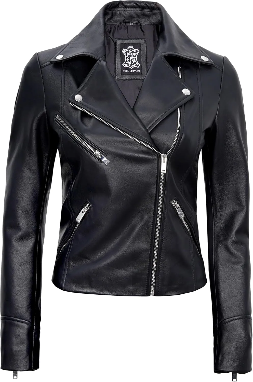 Decrum Asymmetrical Real Leather Jacket Women – Trendy Fashion Lambskin Womens Leather Jacket