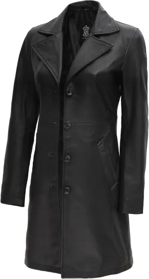 Decrum Leather Coat Women - Real Lambskin Women's Long Leather Car Coat