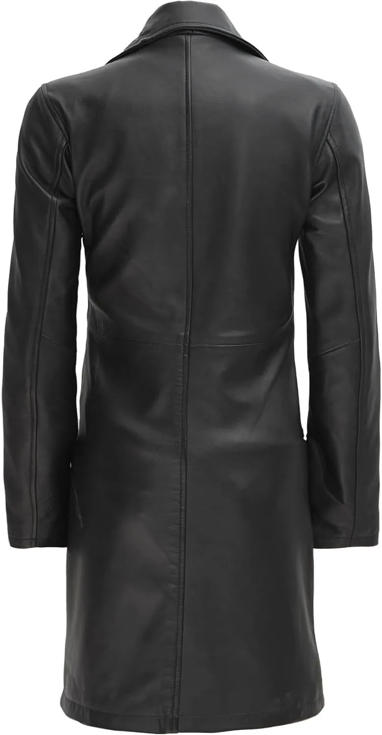Decrum Leather Coat Women - Real Lambskin Women's Long Leather Car Coat
