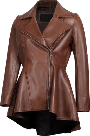 Decrum Leather Peplum Jackets for Women - Real Lambskin Brown Purple Red & Black Leather Jacket Women