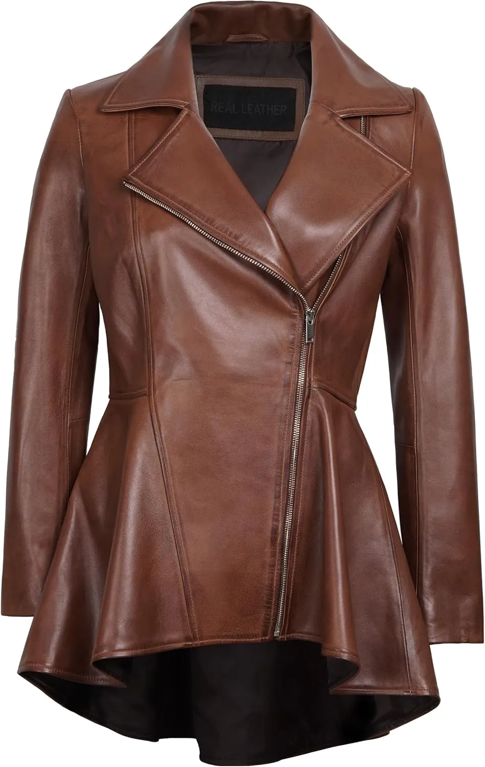 Decrum Leather Peplum Jackets for Women - Real Lambskin Brown Purple Red & Black Leather Jacket Women