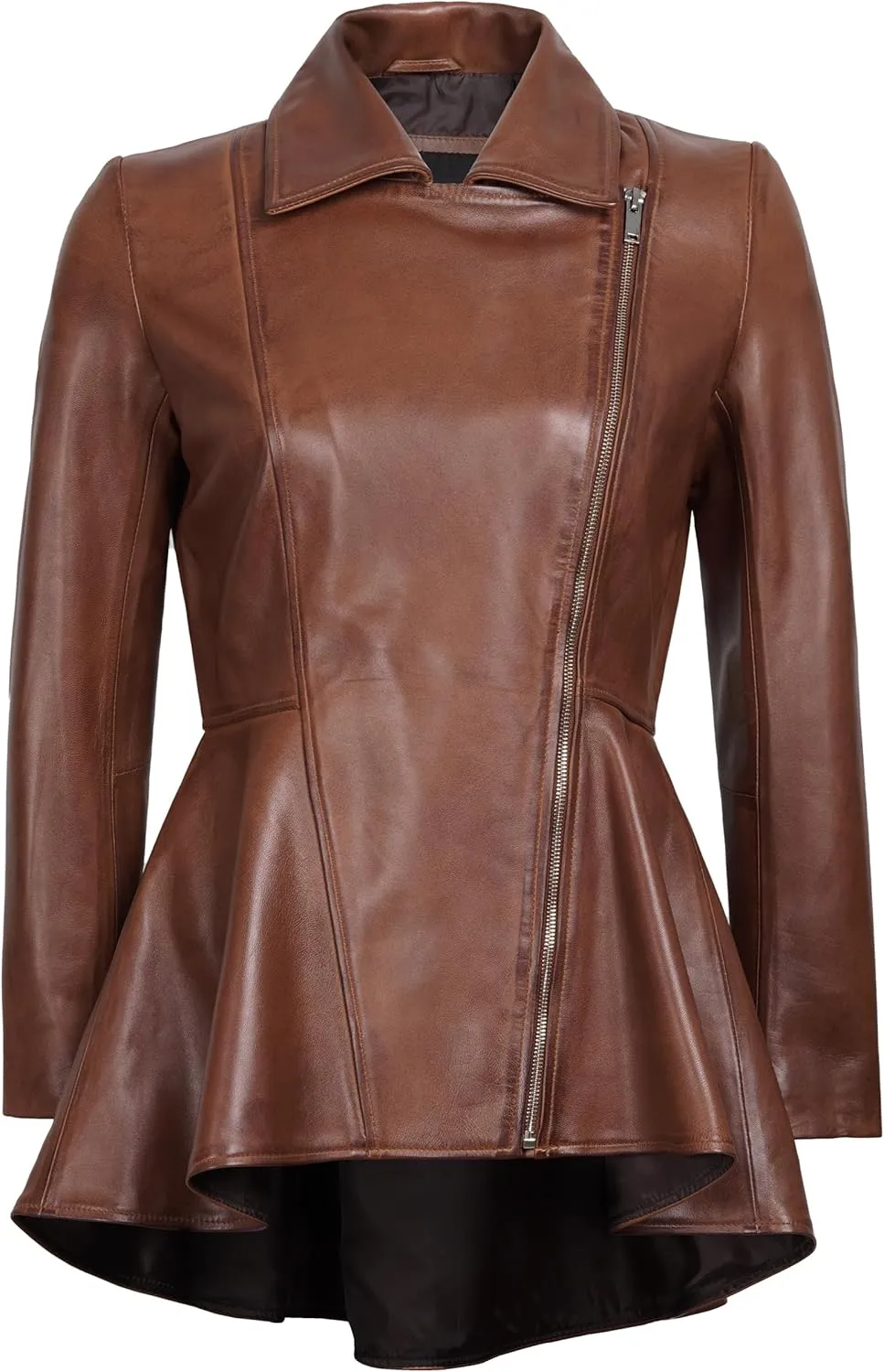 Decrum Leather Peplum Jackets for Women - Real Lambskin Brown Purple Red & Black Leather Jacket Women
