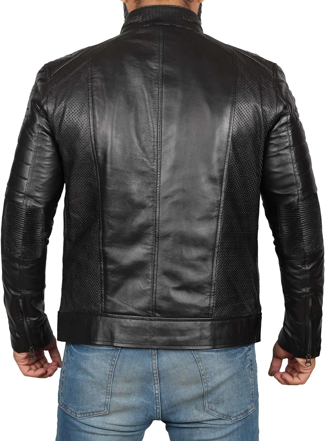 Decrum Real Leather Jacket Men - Motorcycle Black and Brown Leather Jacket