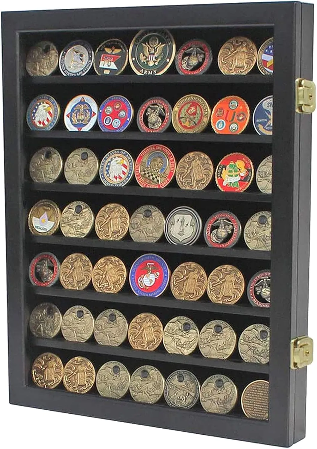 DisplayGifts Military Challenge Coin Display Case Rack Sport Pin Medal Poker Chips Cabinet Shadow Box Frame with Lockable Door Black Finish