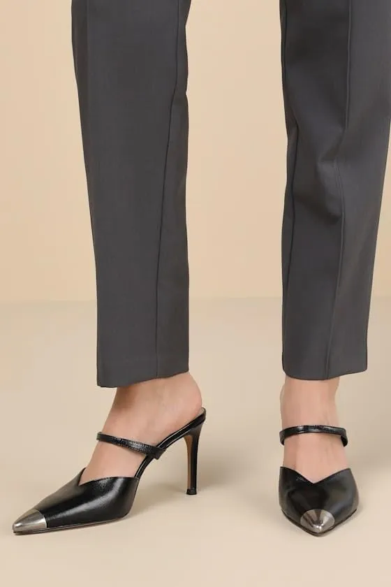 Dolce Vita Kanika Midnight Crinkle Patent Pointed Cap Toe Slip On Stiletto Pumps