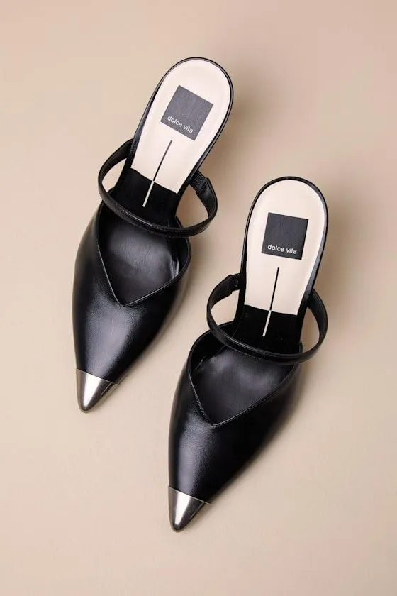 Dolce Vita Kanika Midnight Crinkle Patent Pointed Cap Toe Slip On Stiletto Pumps