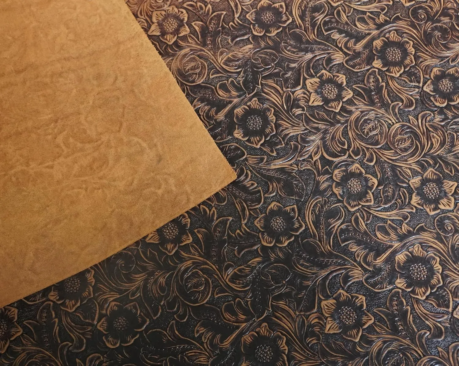 DOQN Bump Texture Genuine Leather Sheets Plain Geometric Pattern Printed Leather Sheet for Crafts (Dark Brown, 12"x24")
