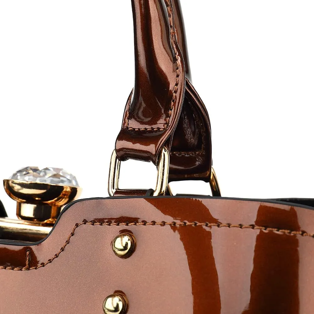 DOUBLE HANDLE FRAME SATCHEL PATENT LEATHER