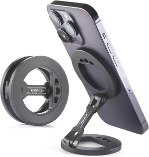 Double Magnetic Ring Phone Holder – Attach to Any Iron Surface | 1/4" Screw Hole | Compatible with iPhone 16/15/14/13/12 Pro Max Series & MagSafe Cases (MS-01-Black)