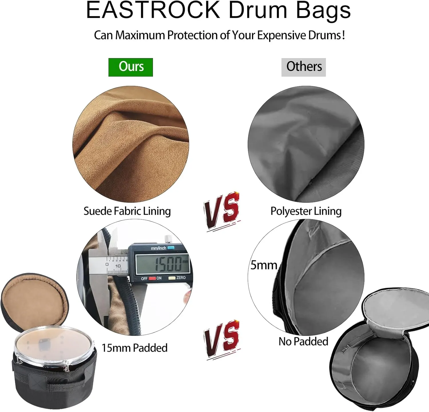 EASTROCK 10" x8" Tom Drum Bag, Tom Drum Cases 15 mm Thick Padding for Your Drum Protection (10 * 8" Tom)
