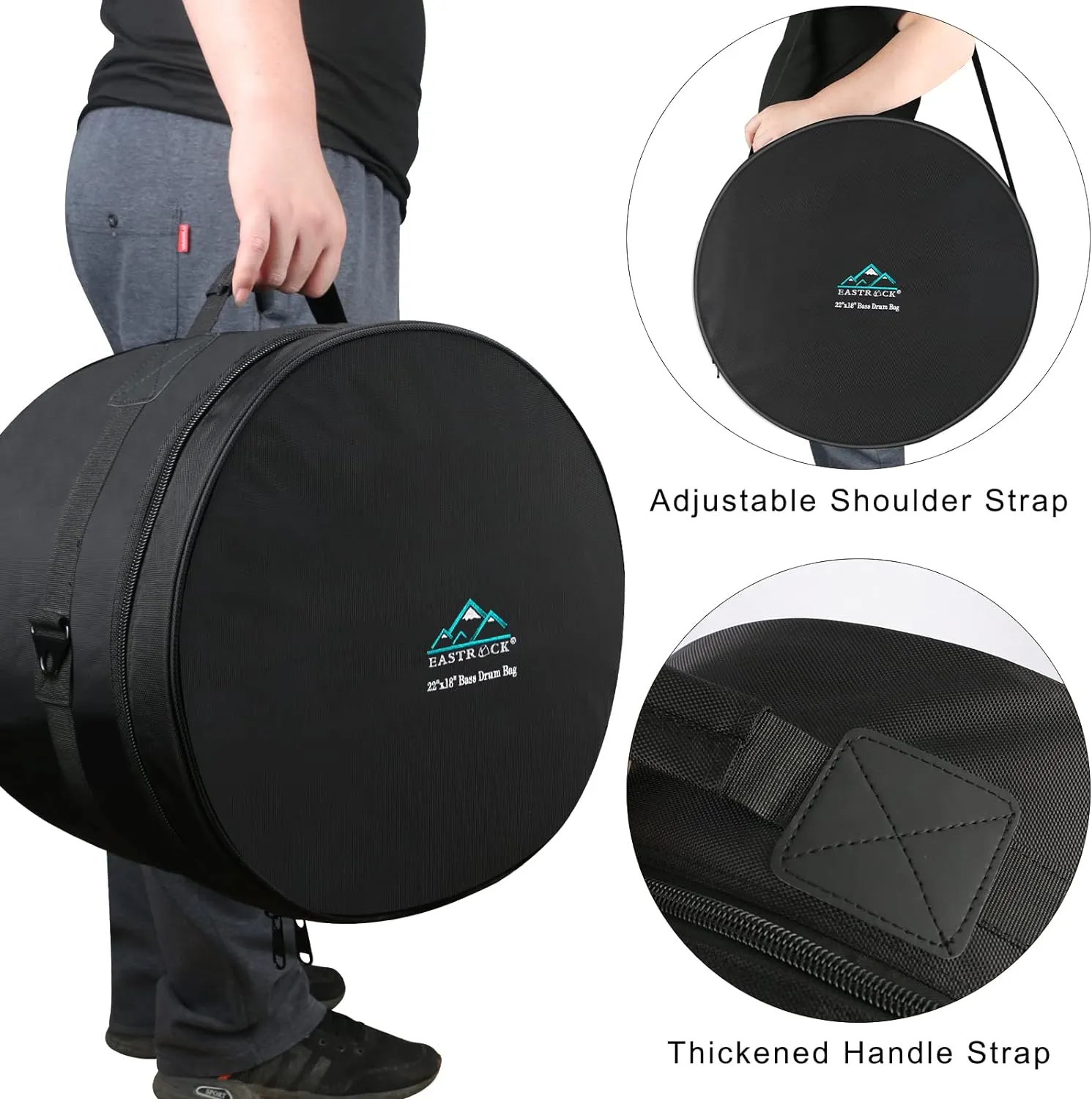 EASTROCK 22" x16" Bass Drum Bag, Bass Drum Cases 15 mm Thick Padding for Your Drum Protection (22 * 16" Bass)