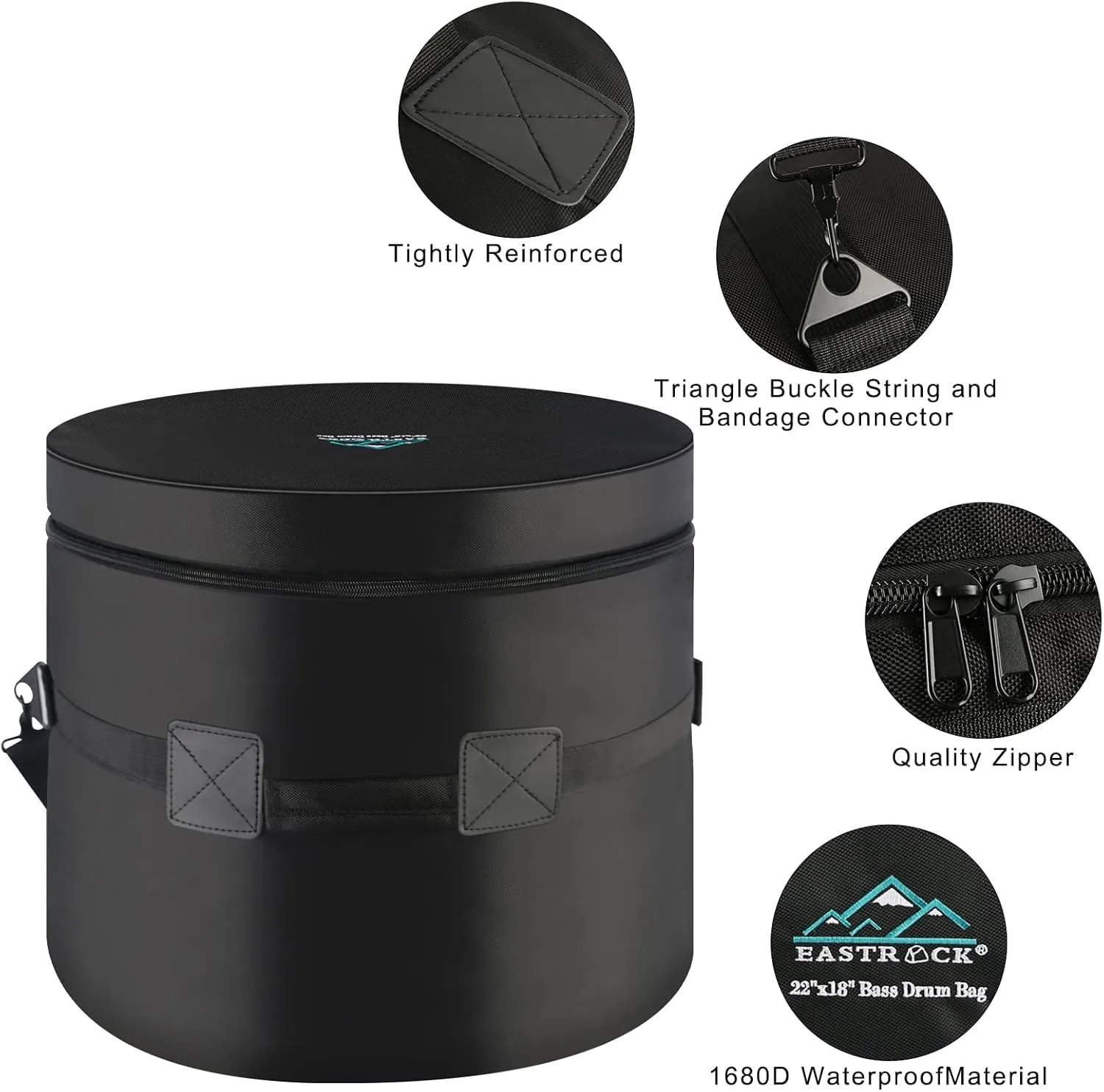 EASTROCK 22" x18" Bass Drum Bag, Bass Drum Cases 15 mm Thick Padding for Your Drum Protection (22 * 18" Bass)