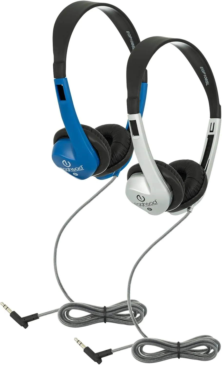 Egghead® Classroom Stereo Headphones with Adjustable Headband, Leatherette Ear Cushions, and Tangle-Free Cord, Ideal for School, Library, or Group Use, Pack of 20