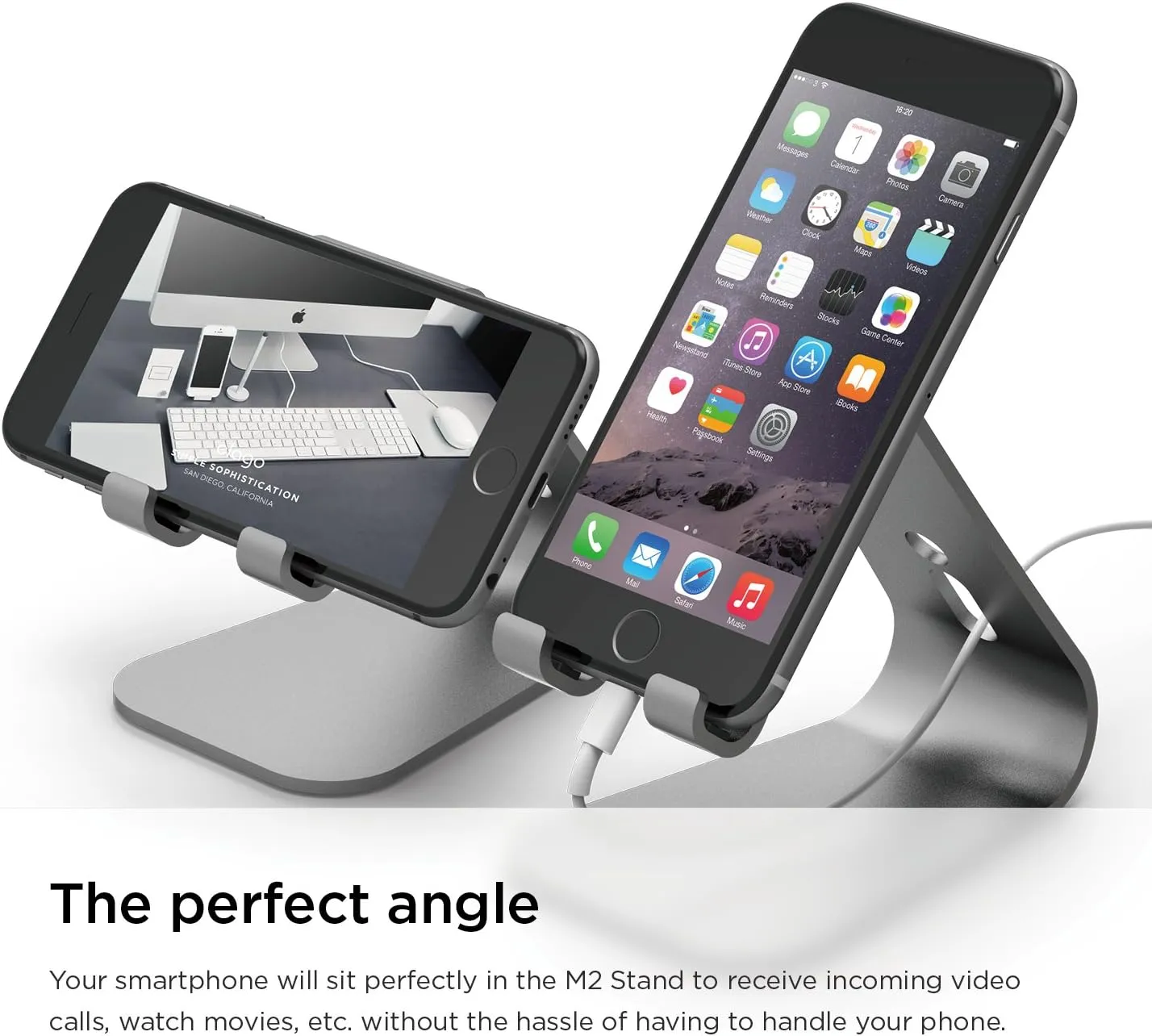 elago® M2 Stand [Dark Grey] - [Premium Aluminum][Angled for Video Calls][Cable Management] - for All iPhones, Galaxy, and Other Smartphones