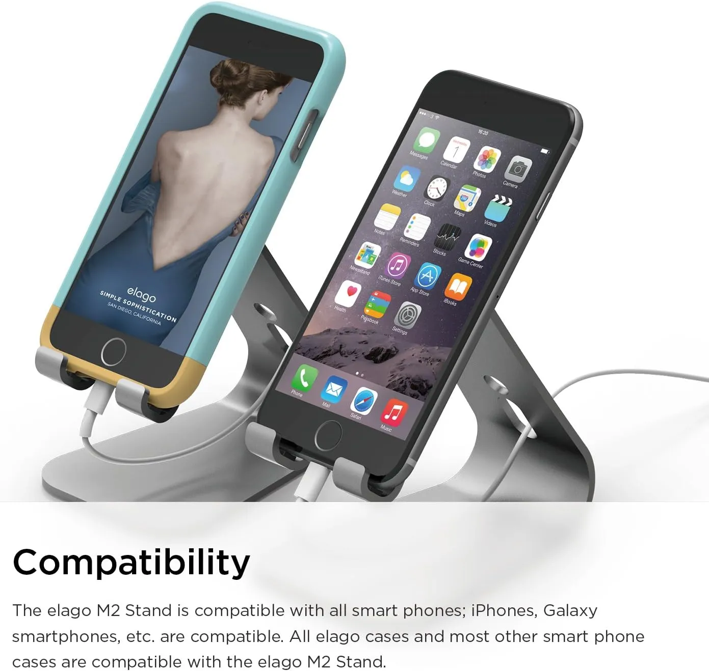 elago® M2 Stand [Dark Grey] - [Premium Aluminum][Angled for Video Calls][Cable Management] - for All iPhones, Galaxy, and Other Smartphones