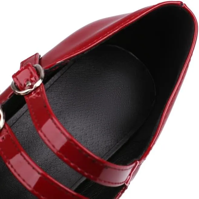 Elbslutt Women's Patent Leather Chunky Heel Mary Janes Pumps Platfrom High Block Heels Close Square Toe Pumps Shoes with Buckle Strap for Office Party Casual Wedding