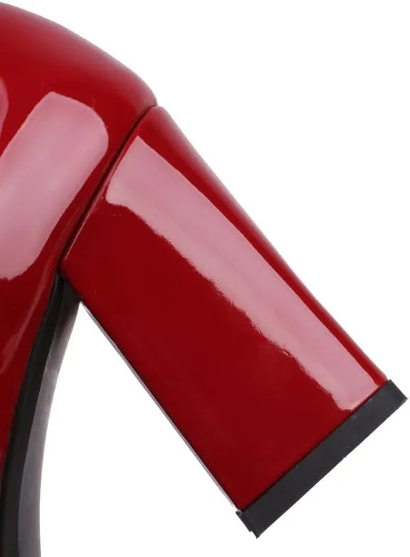 Elbslutt Women's Patent Leather Chunky Heel Mary Janes Pumps Platfrom High Block Heels Close Square Toe Pumps Shoes with Buckle Strap for Office Party Casual Wedding