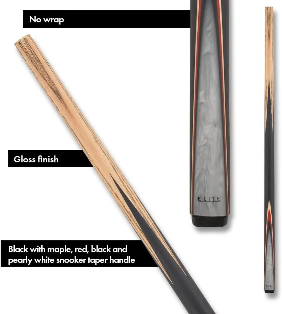 Elite ELSNK13 Snooker Pool Cue - Blonde Ash, Black Stained Maple with Red, Black, and Pearly White