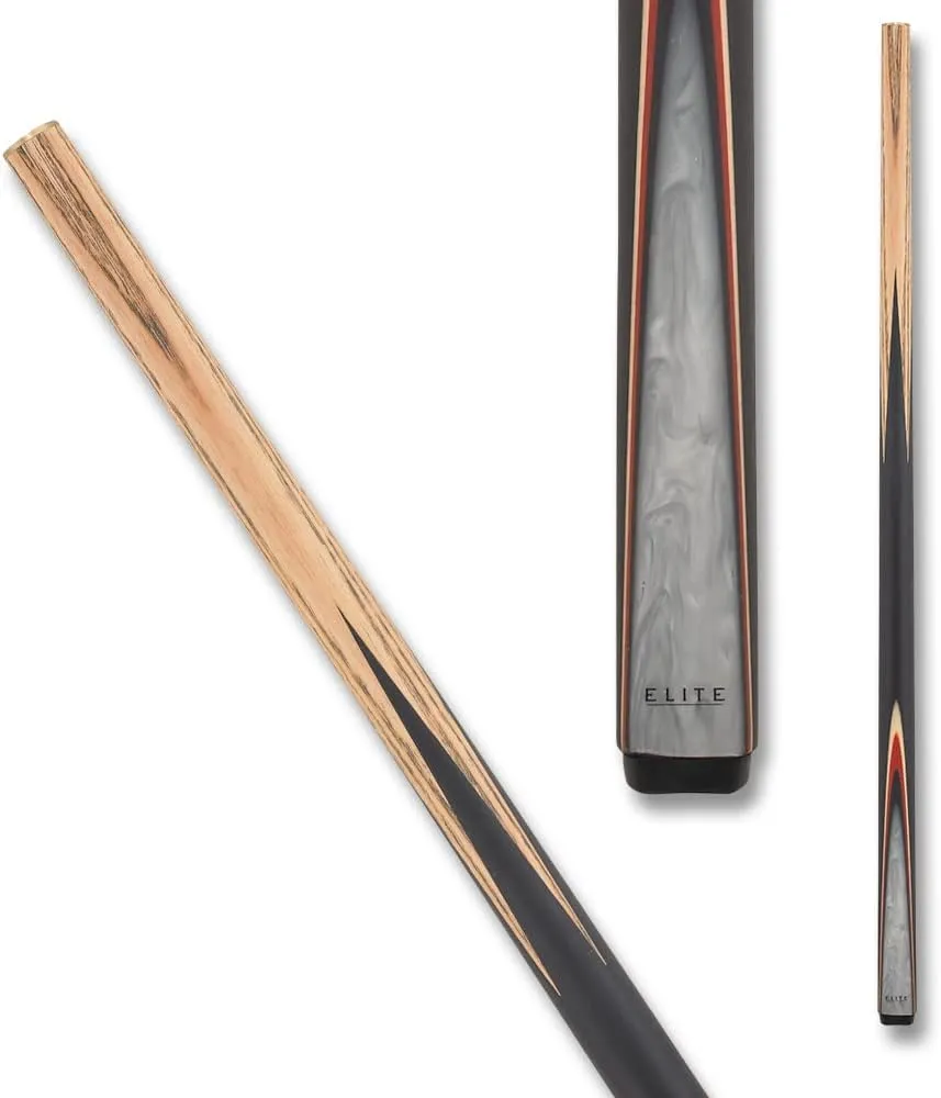 Elite ELSNK13 Snooker Pool Cue - Blonde Ash, Black Stained Maple with Red, Black, and Pearly White