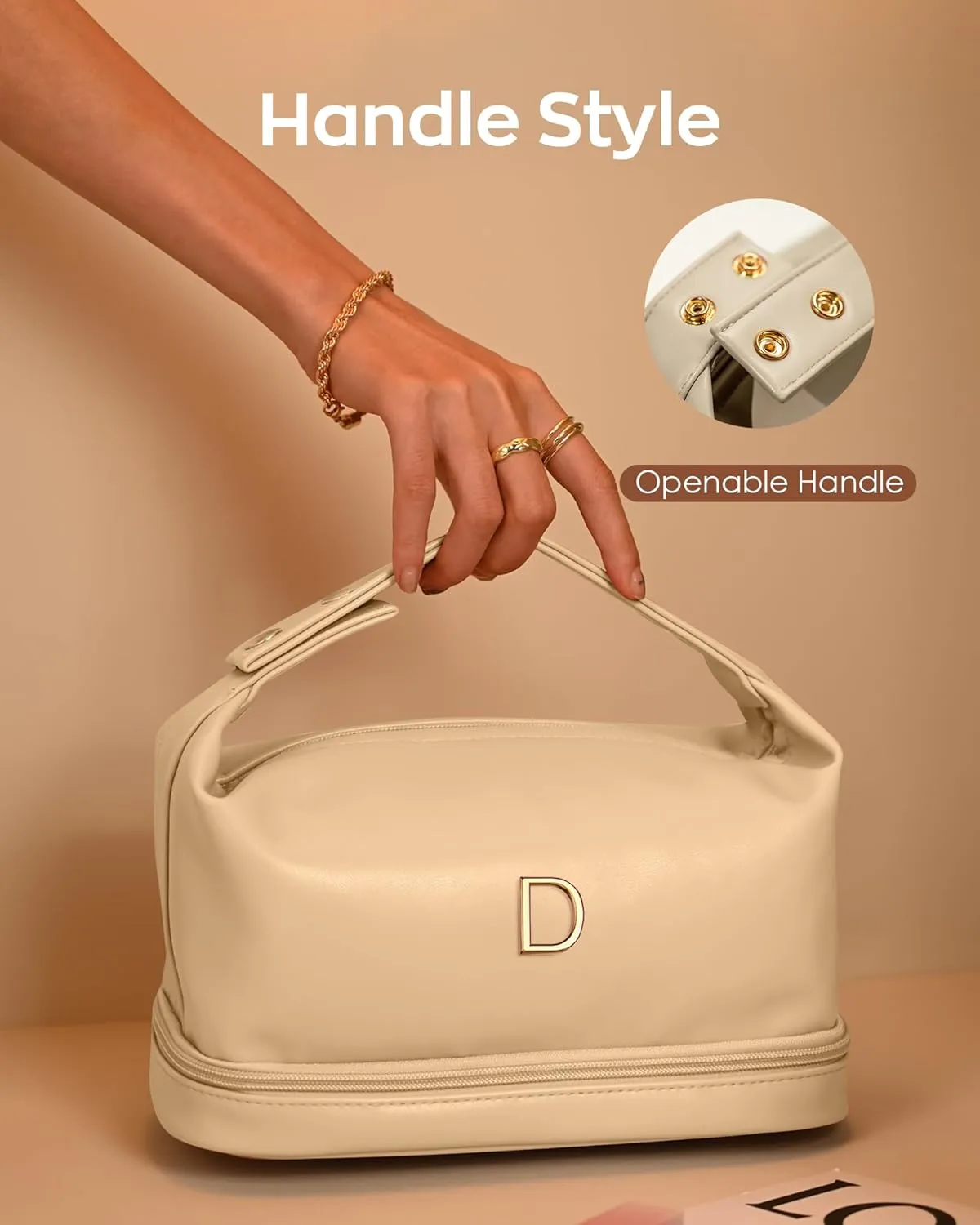 Engagement Gifts, Initial Large Makeup Bag, Personalized Double Layer Cosmetic Bag with Makeup Brush Organizer, Waterproof, Large Capacity PU Leather Travel Toiletry Bag