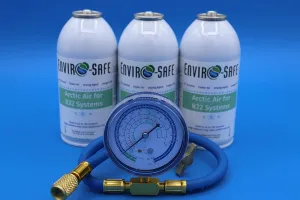 ENVIRO-SAFE Envirosafe 3 cans of Arctic Air for R22 and Brass gauge