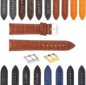 Ewatchparts 17-24mm Leather Watch Band Strap With Deployment Clasp Compatible With Bulova Watch 3B