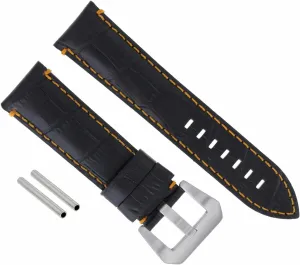 Ewatchparts 22mm Pam Leather Watch Band Strap Compatible With Panerai Marina Luminor GMT Black With Orange Stitching