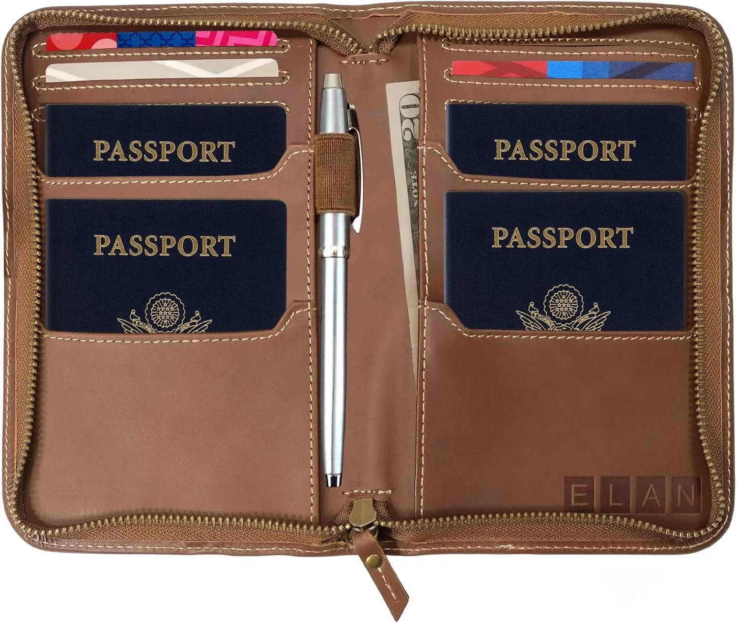 EXCELLO GLOBAL PRODUCTS Leather Travel Wallet & Passport Holder, Black Split Grain Leather