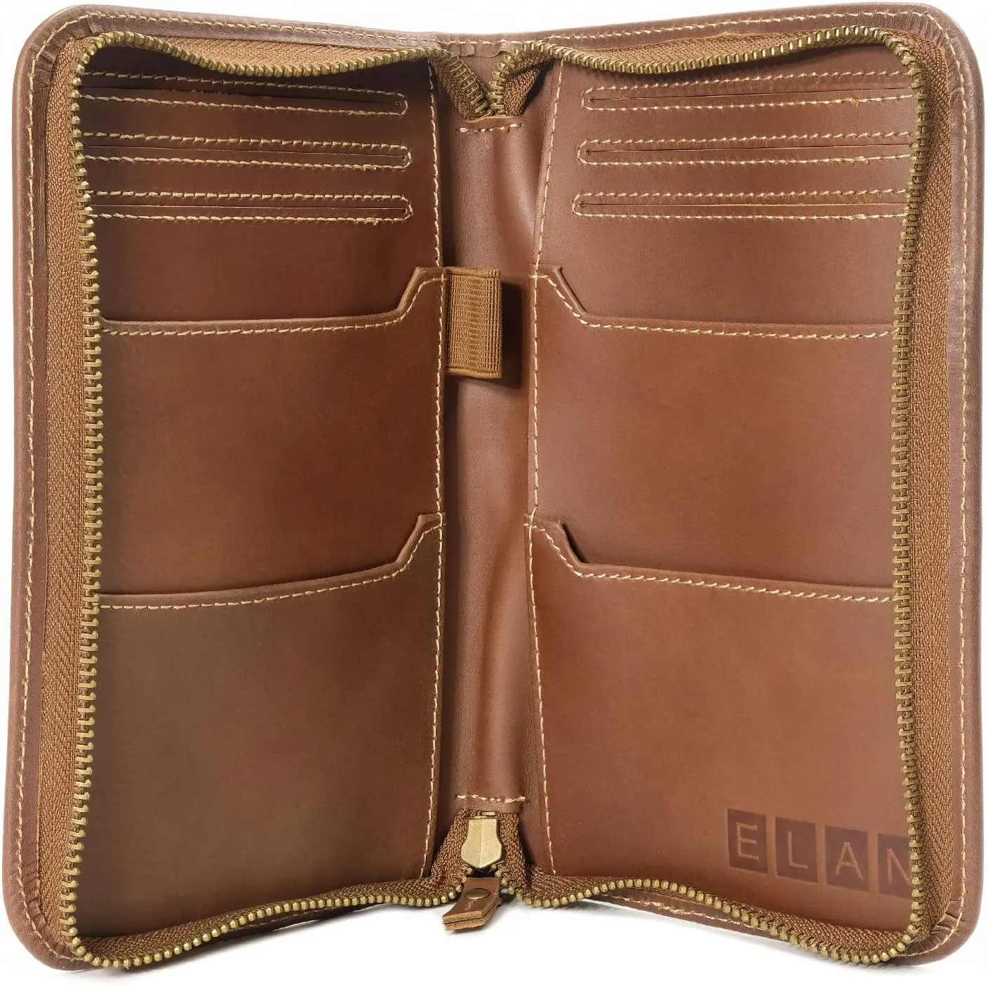 EXCELLO GLOBAL PRODUCTS Leather Travel Wallet & Passport Holder, Black Split Grain Leather