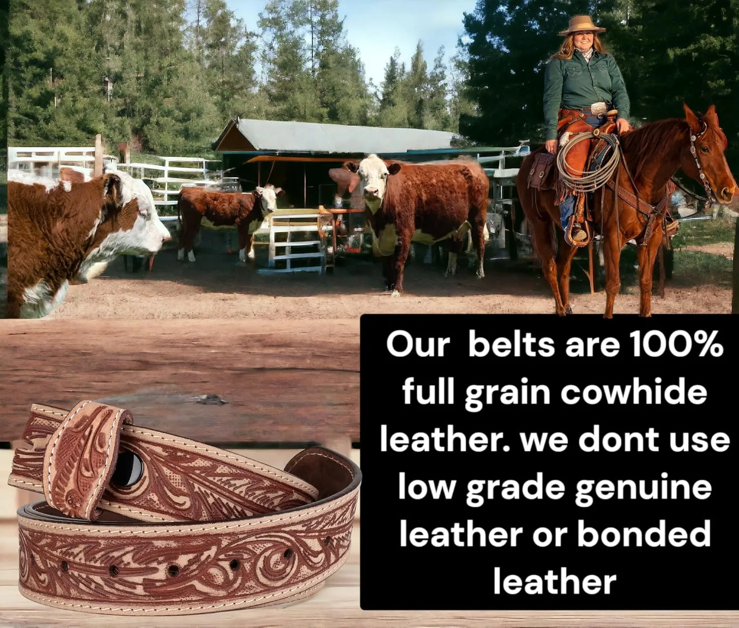 F&L CLASSIC Western Belt without buckle for men – Full Grain Leather Cowboy Belts for jeans - One Piece Leather strap belt