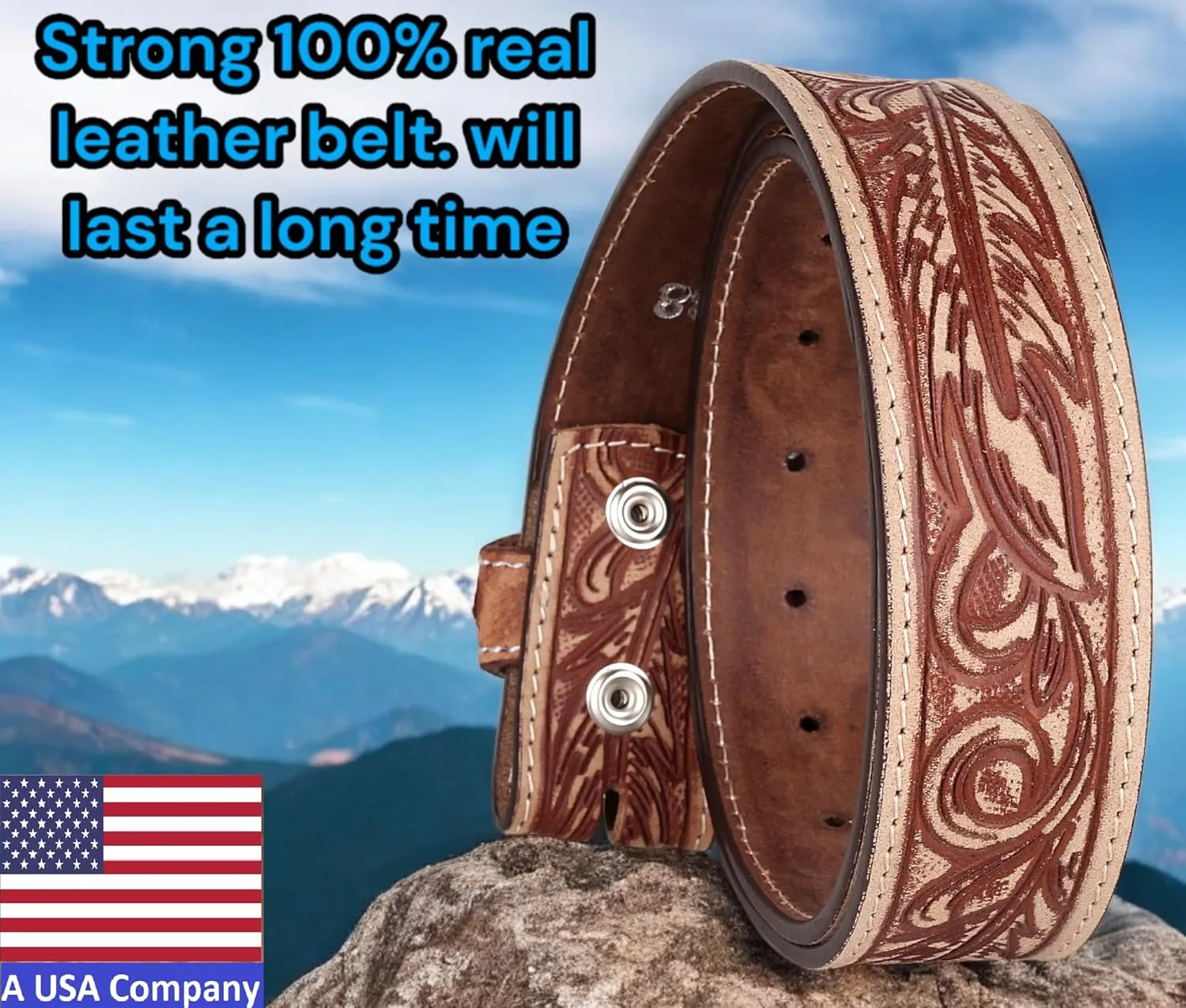 F&L CLASSIC Western Belt without buckle for men – Full Grain Leather Cowboy Belts for jeans - One Piece Leather strap belt