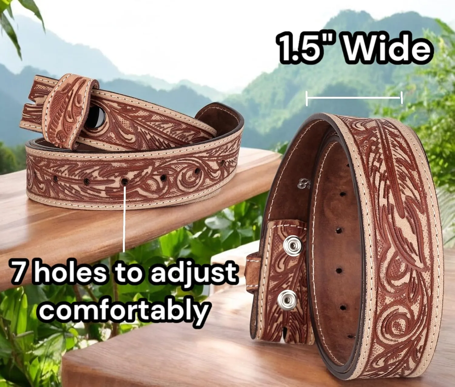 F&L CLASSIC Western Belt without buckle for men – Full Grain Leather Cowboy Belts for jeans - One Piece Leather strap belt