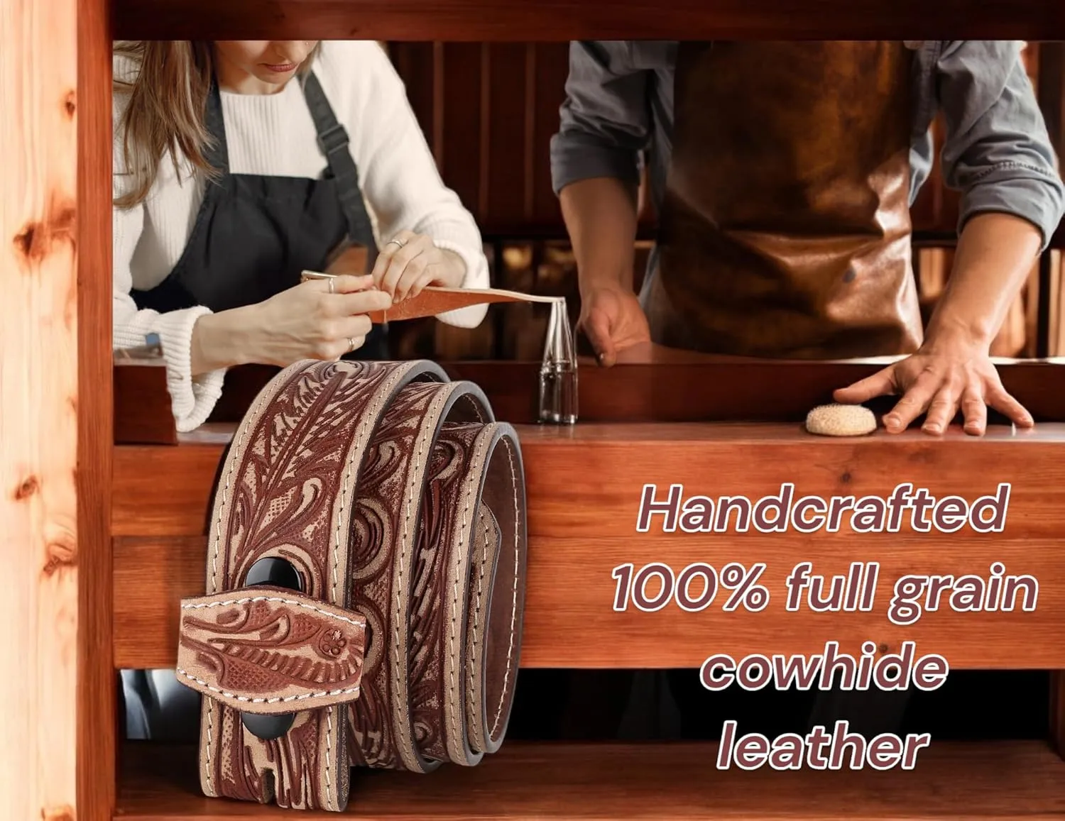 F&L CLASSIC Western Belt without buckle for men – Full Grain Leather Cowboy Belts for jeans - One Piece Leather strap belt