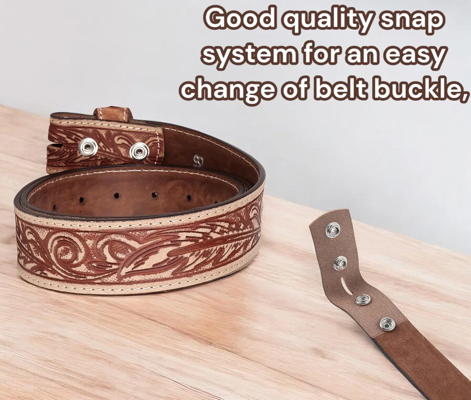 F&L CLASSIC Western Belt without buckle for men – Full Grain Leather Cowboy Belts for jeans - One Piece Leather strap belt
